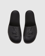 top view of bunny logo slides in black