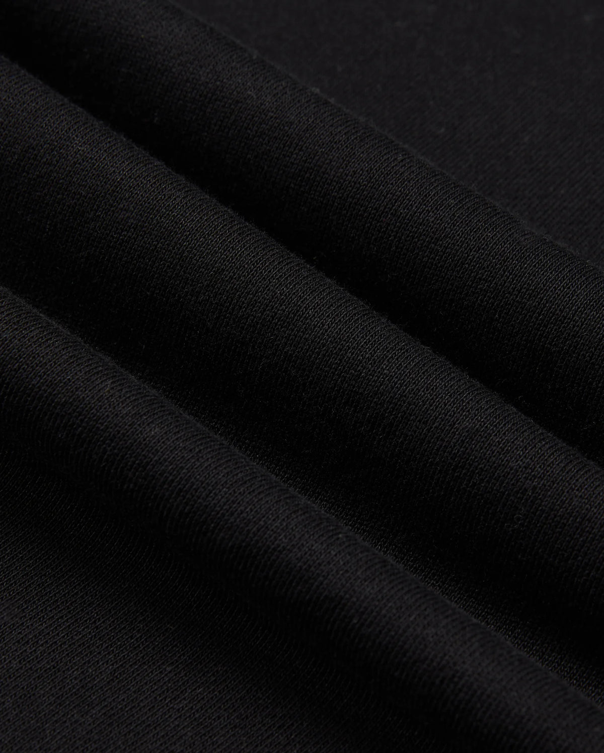 This is a close-up of the black chenille knit fabric from the Psycho Bunny Men's Pacific Chenille Hoodie - B6H930D200, displaying its fine texture. The fabric forms three gentle folds casting shadows, and its soft, slightly stretchy nature suggests it is ideal for garments like hoodies.