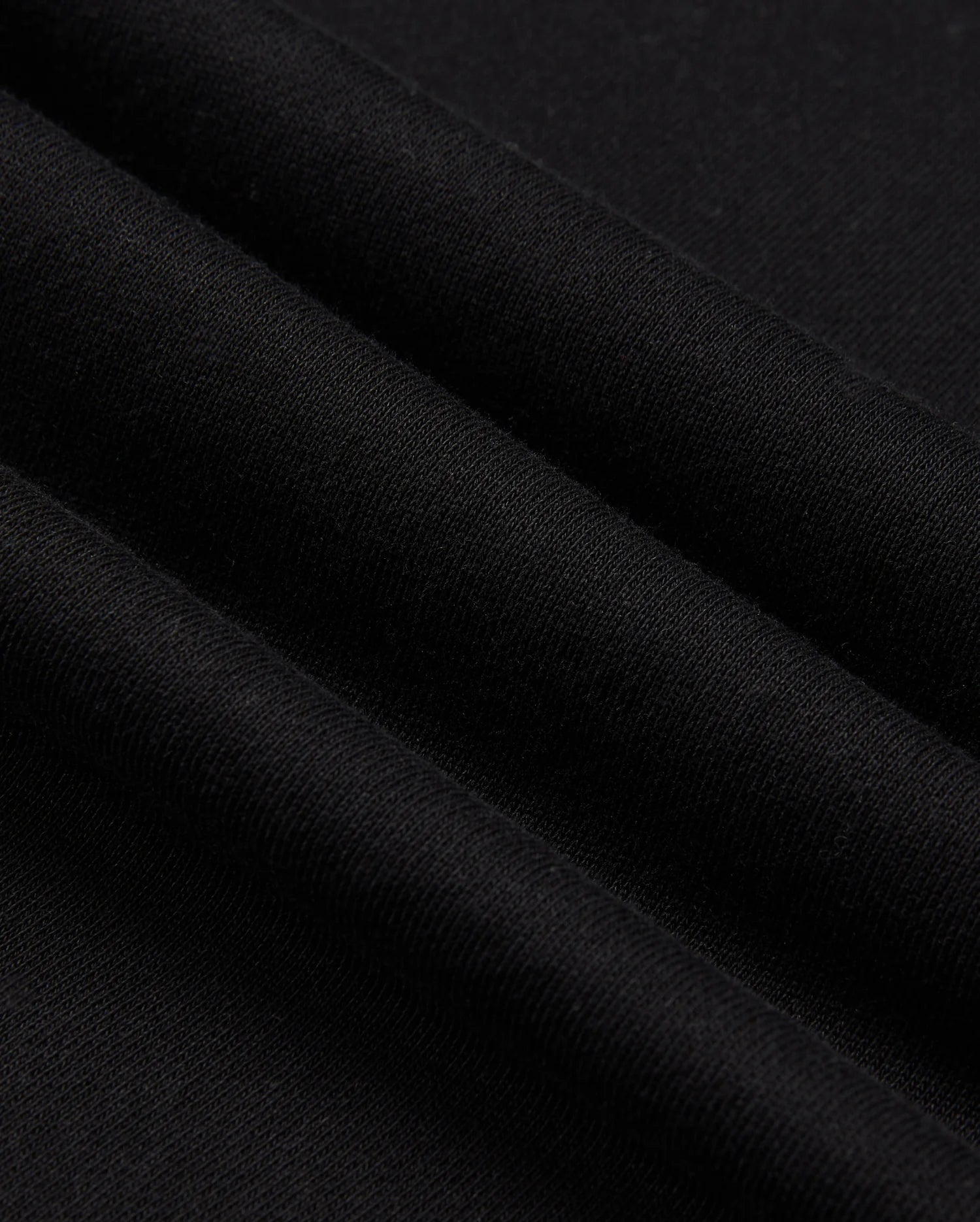 This is a close-up of the black chenille knit fabric from the Psycho Bunny Men's Pacific Chenille Hoodie - B6H930D200, displaying its fine texture. The fabric forms three gentle folds casting shadows, and its soft, slightly stretchy nature suggests it is ideal for garments like hoodies.