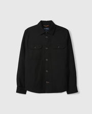 The Psycho Bunny MENS HILLCREST PADDED SHACKET (B6J936D200) is a black button-up shirt with neon lining, long sleeves, and two chest patch pockets.