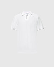 The Psycho Bunny Men's East Hills Johnny Collar Polo (B6K331B200) is a Pima cotton shirt with black piping on collar and sleeves, a Johnny collar, and a subtle logo on the left chest.