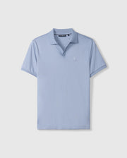 The Psycho Bunny Men's Broadway Mercerized Pima Polo Shirt (B6K891D200) in light blue features short sleeves, a collar, and a small embroidered logo on the left chest. Crafted from mercerized Pima cotton, it offers durable luster on a plain background.