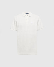 The Psycho Bunny MENS JAMES PIQUE POLO (B6K945D200) is a light gray, slim-fit polo made from soft Pima cotton. It boasts short sleeves, a collar, a three-button placket, and features a subtle embroidered logo on the left chest against a plain white backdrop.