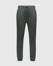 The Psycho Bunny Men's Pierce Essential French Terry Sweatpants (B6P136E200) in dark green are made from cotton French terry and feature a drawstring waist, side pockets, and cuffed ankles, showcased against a plain background.