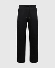 The Psycho Bunny MENS LYNX WIDE LEG CLASSIC FRENCH TERRY SWEATPANT in black sports an elastic waistband with a drawstring. Set against a gray backdrop, these relaxed-fit, straight-leg sweatpants are ideal for both casual and athletic activities. Product code: B6P379E200.