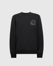 The Psycho Bunny Men's Melbourne Classic Crewneck Sweatshirt (B6S561F200) is a black Modal blend piece with ribbed cuffs and hem, featuring a small white embroidered cat on the left chest. Set against a light grey background, it combines style and comfort.
