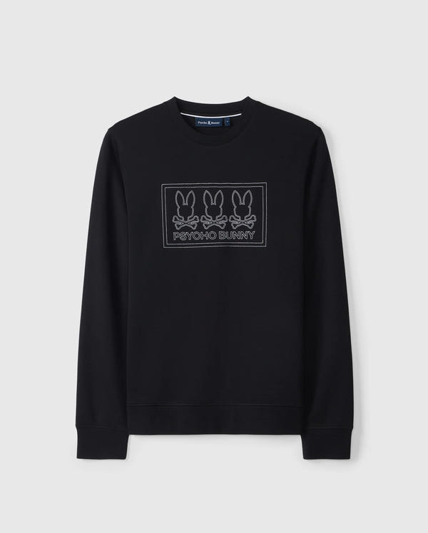 The MENS TACOMA MODAL SWEATSHIRT - B6S927D200 by Psycho Bunny features three outlined bunny logos and the text "Psycho Bunny" on the front, crafted from premium modal fabric for luxurious comfort.
