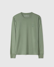Introducing the MENS ALBERTON LONG SLEEVE TEE - B6T867D200 by Psycho Bunny: a regular fit, sage green crew neck featuring long sleeves and crafted from soft Pima cotton, complete with a subtle embroidered logo on the chest. This casual design makes it ideal for everyday wear.