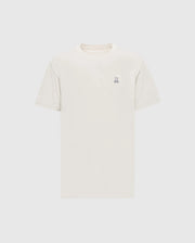 The Psycho Bunny Men's Classic Crew Neck Tee (B6U014B200) in light beige is a premium Pima cotton shirt with short sleeves and an embroidered bunny logo on the upper left chest. Set against a simple white background, it embodies timeless appeal.