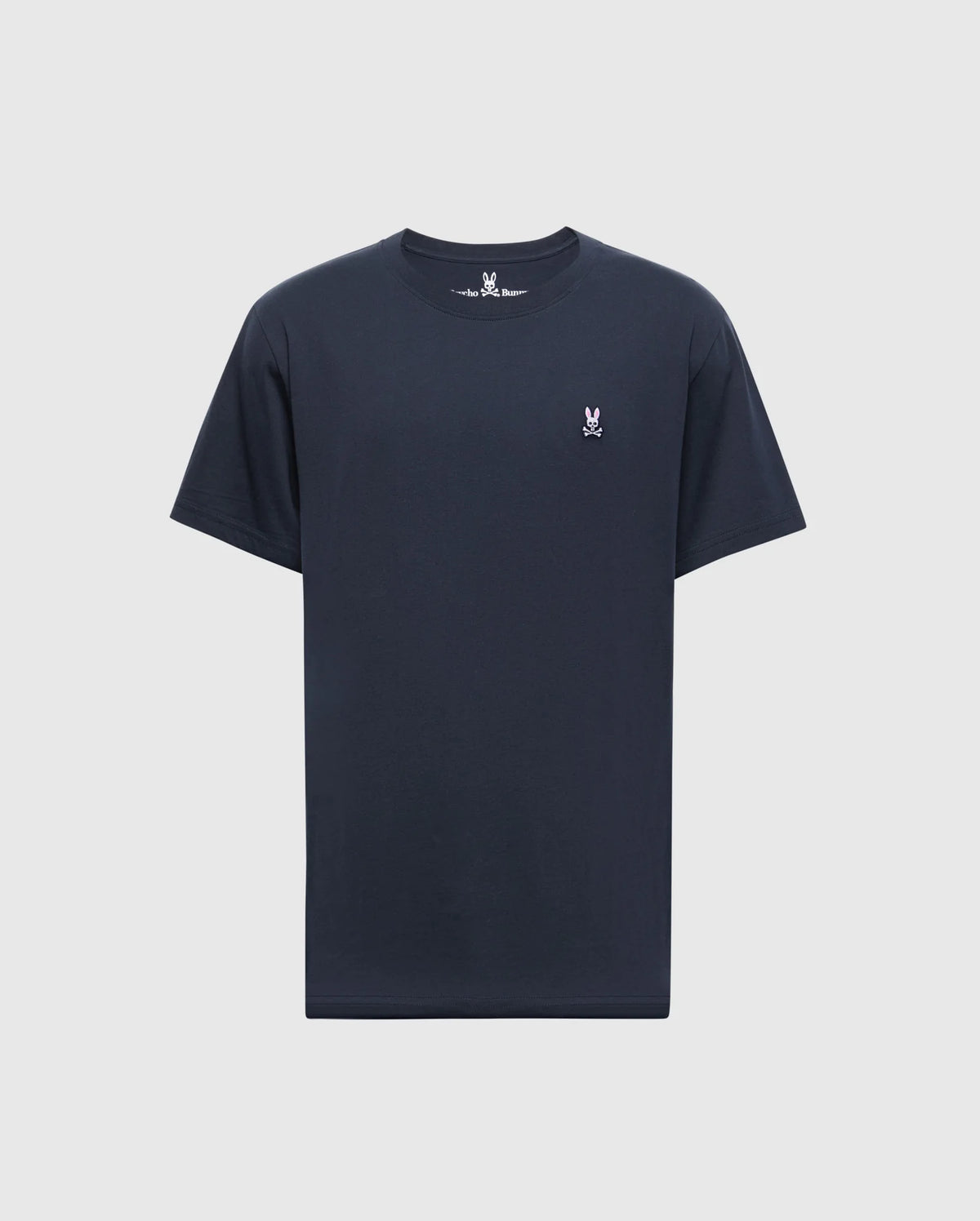 The Psycho Bunny Men's Classic Crew Neck Tee (B6U014CRPC) is a plain black T-shirt made from 100% Pima cotton. It features a small white embroidered rabbit logo on the left chest and has short sleeves, showcased on a white background for a timeless design.