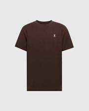 The Psycho Bunny Men's Classic Crew Neck Tee (B6U014B200) is crafted from soft Pima cotton jersey in a brown hue featuring a subtle white embroidered logo on the left chest, perfect for creating a striking contrast against a plain white background.