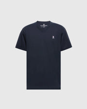 The Psycho Bunny Men's Classic V-Neck Tee (B6U100ARPC) is a plain black, short-sleeved shirt made from soft Pima cotton. It includes a small white embroidered rabbit logo on the left chest set against a light gray background.