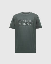 Introducing the MENS PIERCE EMBROIDERED GRAPHIC TEE - B6U116E200 from Psycho Bunny, a stylish gray tee with the "Psycho Bunny" design prominently embroidered on the front. This shirt features a classic crew neck and is made from luxurious Pima Cotton for unmatched comfort.