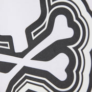 Close-up of a MENS MAYBROOK GRAPHIC TEE featuring bold black and white lines with abstract, curvilinear shapes on a Pima cotton background by Psycho Bunny.