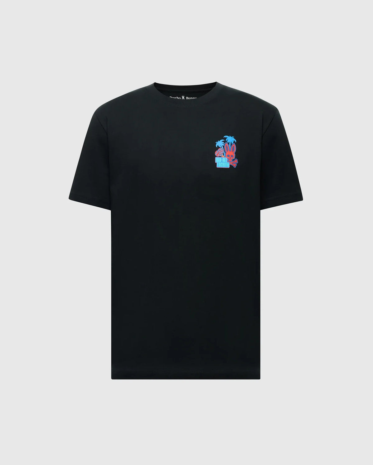 Showcase your Puerto Rican pride with Psycho Bunny's MENS PUERTO RICO TEE - B6U382F200. This black tee, made from soft Pima cotton, features a small, vibrant palm tree and sailboat design on the upper left chest.