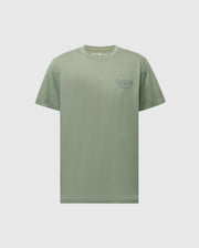 The MENS SYDNEY BACK GRAPHIC TEE from Psycho Bunny is a light green Pima cotton T-shirt with a small bunny motif logo on the left chest and a classic crewneck, all set against a plain background.