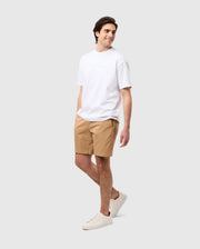 head to toe view of model wearing pima cotton windcrest heavy weight tee in white