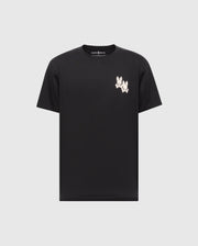 Psycho Bunny's MENS ELLIOT FRONT BACK GRAPHIC TEE in black showcases pima cotton with a white embroidered cartoon character on the left chest.