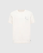 The MENS ELLIOT FRONT BACK GRAPHIC TEE - B6U605F200 by Psycho Bunny is a regular fit white T-shirt showcasing a minimal black line drawing of two bunnies on the upper left chest, set against a gray background. Made from soft Pima cotton, it offers both comfort and subtle graphic style.