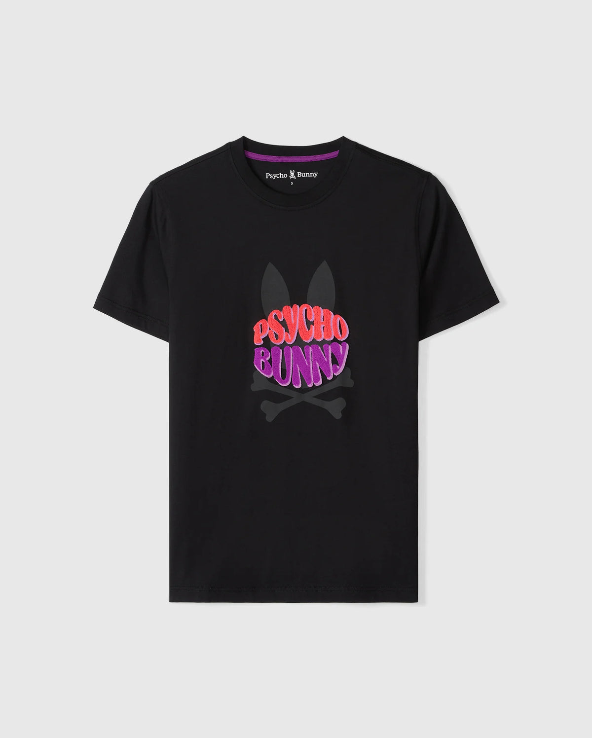 flat front view of the pima cotton preston graphic tee in black