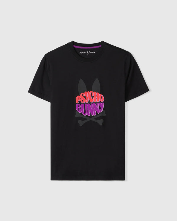 flat front view of the pima cotton preston graphic tee in black