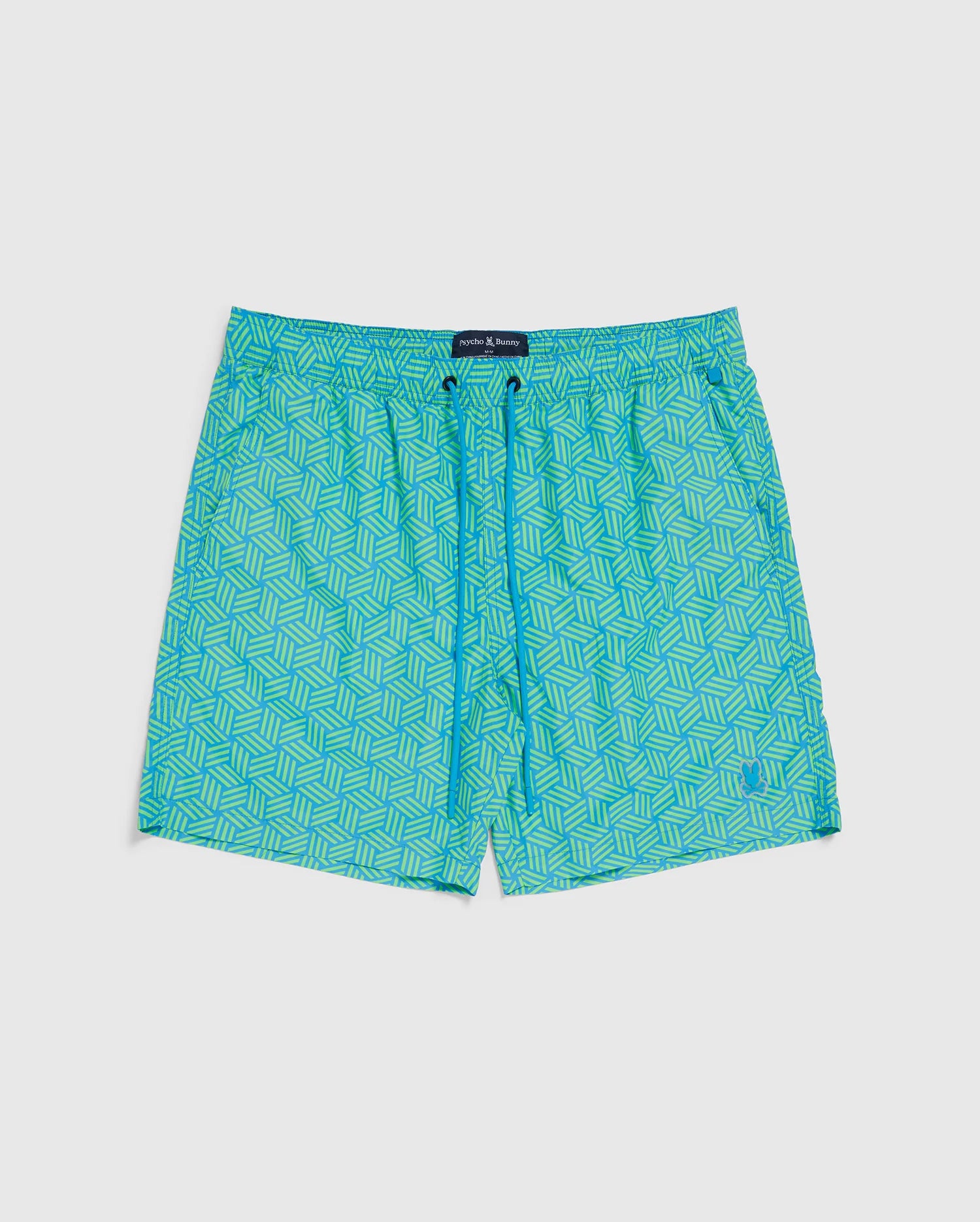 A pair of Psycho Bunny MENS JASPER LIGHTWEIGHT SWIM TRUNK - B6W168B2SW displayed flat against a white background.