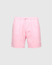 Psycho Bunny's MENS SAMOS HYDROCHROMIC PRINTED SWIM TRUNK (B6W453F200) features a drawstring waistband, subtle logo on the lower left, and breathable mesh lining. These stylish swim shorts are showcased against a plain gray backdrop.