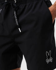 close up of the parker hydrochromic swim trunk in black