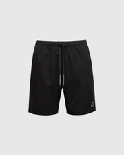 These MENS SAMOS 7 HYDROCHROMIC SWIM TRUNKS by Psycho Bunny bring sunsoaker style to your wardrobe with black drawstring, a small logo on the lower left, and an elastic waistband against a light gray background. They're perfect for workouts and casual outings.
