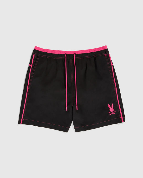 flat front view of rockdale lightweight swim trunk in black 