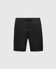 The MENS BIG AND TALL WILLIS STRETCH TENCEL SHORT by Psycho Bunny, in black with a comfortable regular fit, is showcased against a plain light gray background.