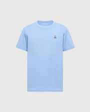 The Psycho Bunny BIG AND TALL CLASSIC CREW NECK TEE in light blue is made of 100% Pima cotton, featuring a bunny peace sign logo on the chest for comfort and style.