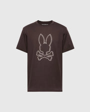 Introducing Psycho Bunny's Men's Big and Tall Monarc Front Bunny Graphic Tee - B9U211E200: a unique dark brown Pima cotton T-shirt with bunny ears above crossbones on the front.