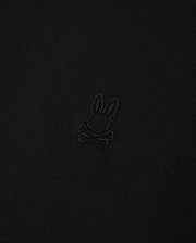 The Psycho Bunny BIG AND TALL DUKE OVERSIZED TEE (B9U742D200) features black heavyweight Pima cotton with an embroidered chest bunny design—a stylized bunny head over crossed bones—adding elegance to its relaxed fit.