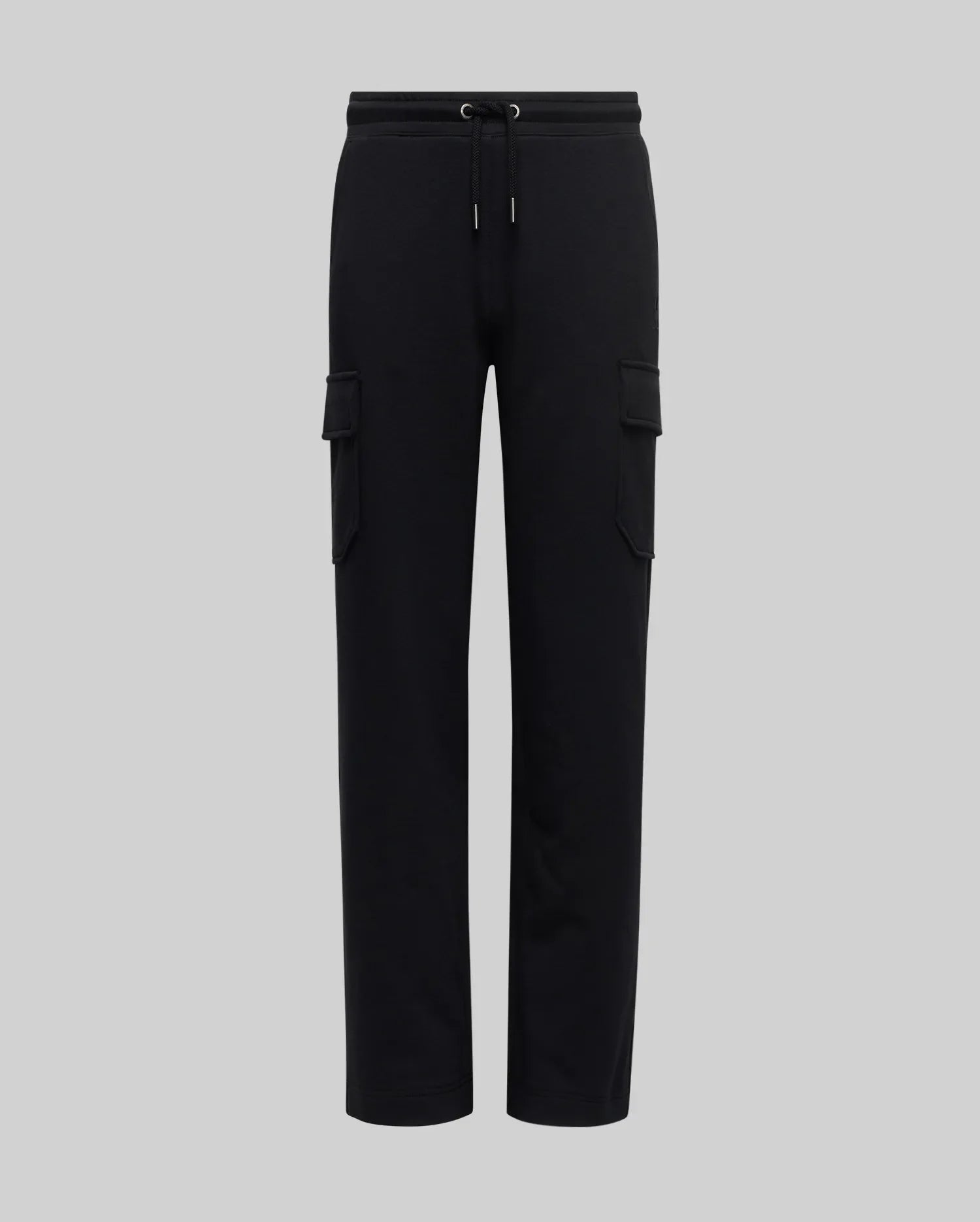 The KIDS NASH CARGO SWEATPANT - KB0800004 by Psycho Bunny offers classic comfort with an elastic waistband, drawstring, roomy cargo pockets, and two side flap pockets, shown against a light gray background.