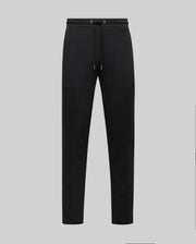 The Psycho Bunny MENS ALEXIS PINTUCK JOGGER (MB0800006) features black modal-cotton blend sweatpants with pintuck detailing, an elastic waistband, drawstring, and a slim straight-leg fit, shown on a plain light grey background.