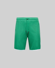 The Psycho Bunny MENS NICO MESH SHORT (MB0900004) features green mesh fabric for breathability, a drawstring waistband, and white hem trim, shown against a plain light gray background.