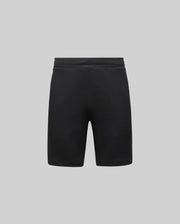 The Psycho Bunny MENS LAZSLO SWEATSHORT - MB0900016 is a black stretch modal-cotton-blend short with an elastic waistband. Perfect for casual style, it’s shown from the front on a plain light gray background.